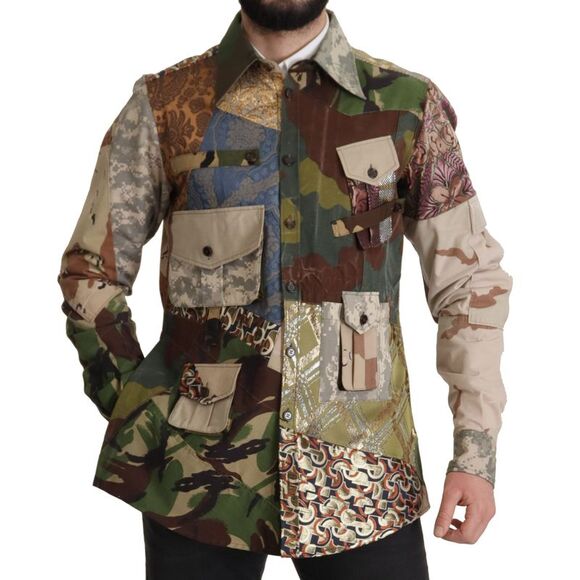 Dolce & Gabbana Multicolor Button Down Patchwork Men's Shirt